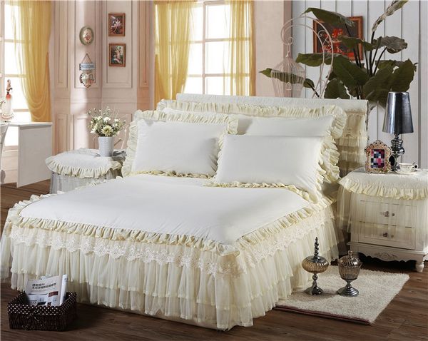 

100% cotton lace bedding set 8 colors bed skirt bedspreads mattress protective cover anti slip bed skirt fitted and bedsprea