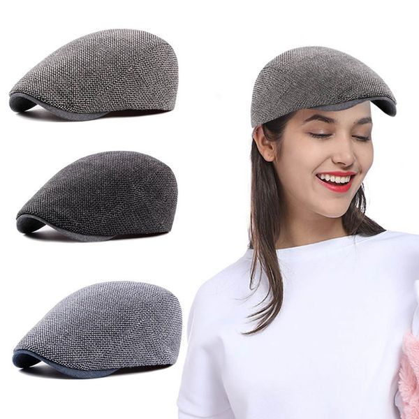 

summer outdoor breathable bone brim hats herringbone solid sun hat flat berets cap adjustable beret caps for men women spring, Blue;gray