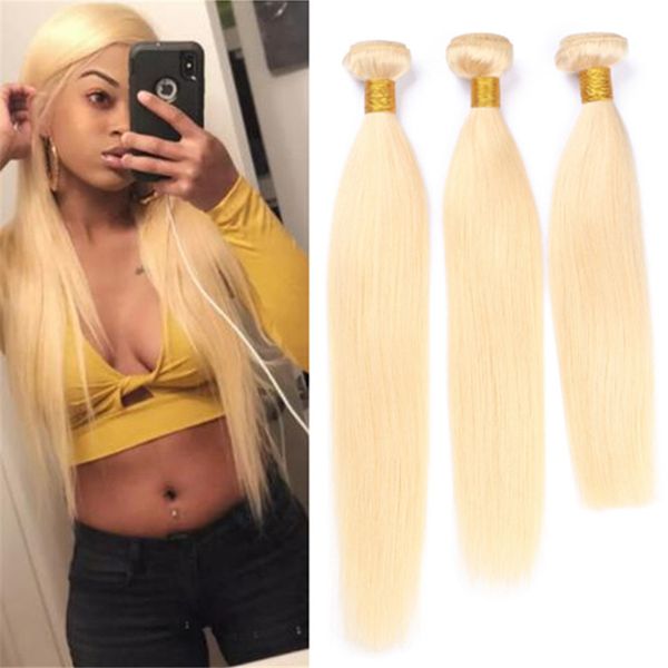 Virgin Brazilian Blonde Human Hair Bundles Silky Straight Colored