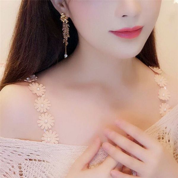 

lace flower adjustable women girls bra straps summer silicone transparent shoulder strap, Black;white