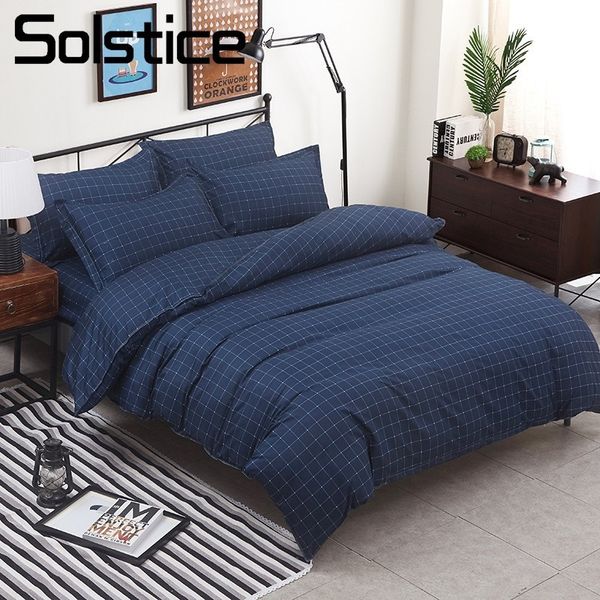 

solstice home textile deep blue duvet quilt cover pillowcase bed sheet stripe plaid bedding set boy girl kid teen bed linen king