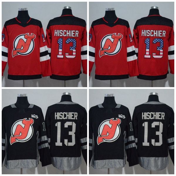 

#87 Sidney Crosby Penguins 13 Johnny Gaudreau Calgary Flames 13 Nico Hischier Devils USA Flag 100th Newest All Stiched Hockey Jerseys