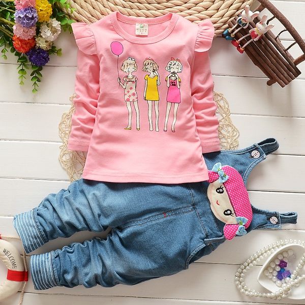 

cola 2018 spring autumn baby girl clothing sets 2pcs toddler girls +overalls clothes set infant child girls sport suit, White