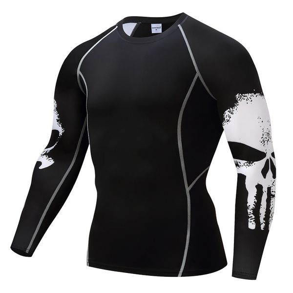 

broadcloth punisher mma t shirts compression mens long sleeves crossfit fitness base layer weight lifting clothes plus size s-4xl, White;black