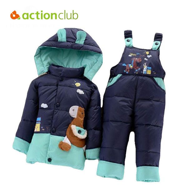 Crianças inverno casaco quente bebê roupas de bebê meninas meninos pato para baixo casaco crianças inverno com capuz outerwear parkas com calças terno