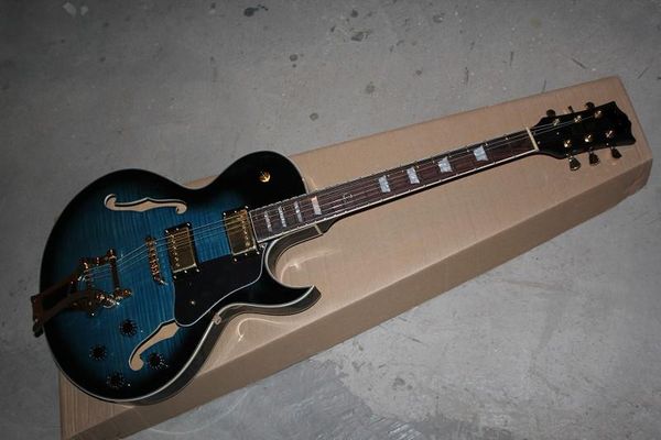 

бесплатная доставка высокое качество blue flame maple top jazz es137 полые тела электрогитара с системой тремоло Джамбо