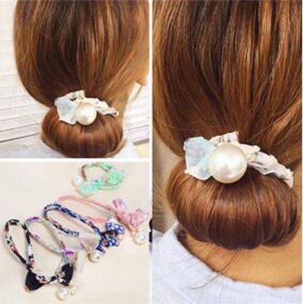 Diy Korean Bowknot Floral Bun Maker Lady Pearl Fabrics Hair Donut