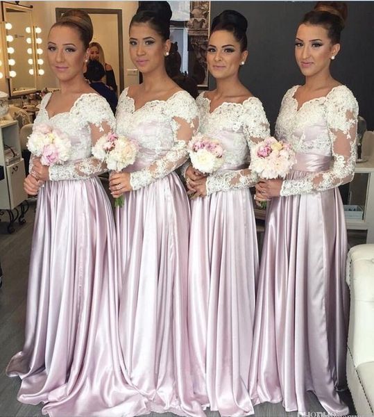 

2018 plus size long sleeves bridesmaid dress bridesmaid dresses long, White;pink