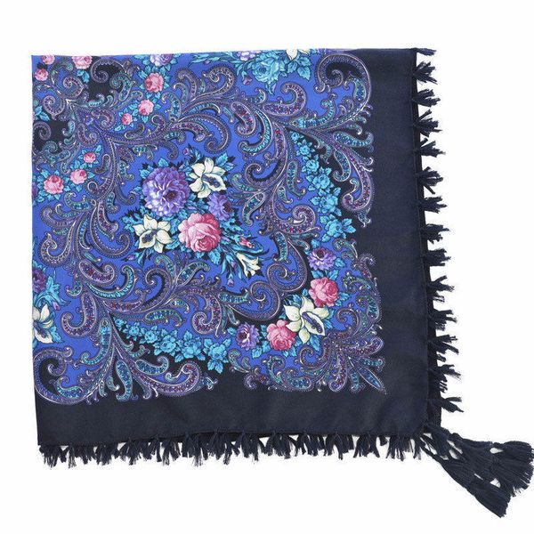 

15 color russian fringed printed ladies square scarf spring summer ethnic fringe stylish floral flows shawl air scarf, Blue;gray
