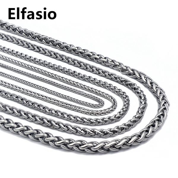 Customized Length 3/4/5/6/8mm Wide Mens Chain Necklace Wheat Link Silver Tone Stainless Steel Fashion Jewelry 16