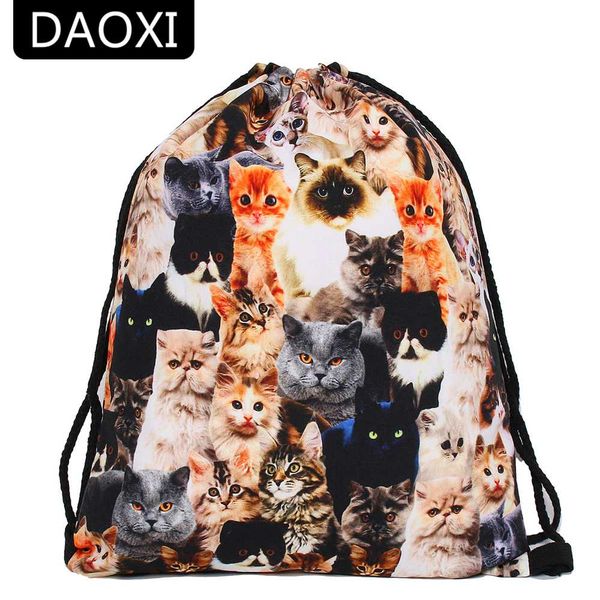 

daoxi 3d printed drawstring bags animal paern cute cats backpacks for women