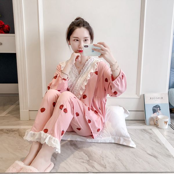 

princess sweet lolita pajamas summer and autumn strawberry pajamas women's cotton kimono court lace cute mhh nk095, Black;red