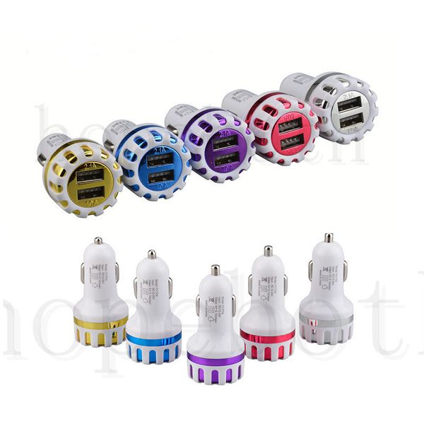 

selling dual usb car charger sun flower shape metal colorful adaptor usb car plug 5v 2 ports 5 colors without package