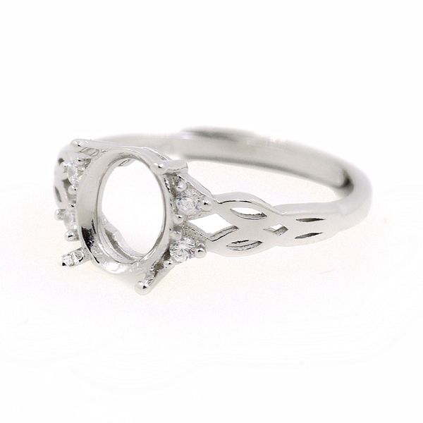

women 925 sterling silver engagement wedding ring 6x8mm oval cabochon semi mount ring setting crystal diy stone