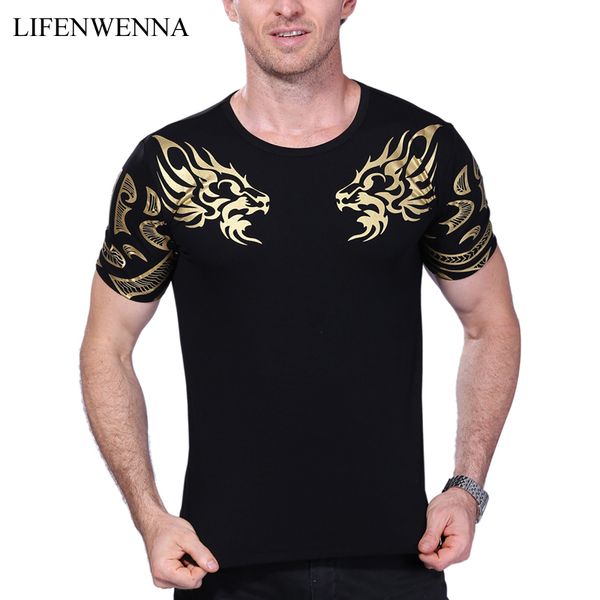 

2018 summer new high-end men's brand t-shirt fashion slim gold dragon printing t shirt plus size short-sleeved tee shirt men 5xl, White;black