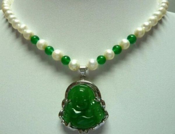 

colorchoice -white pearl/green /tiger eye stone necklace +buddha pendant, Silver