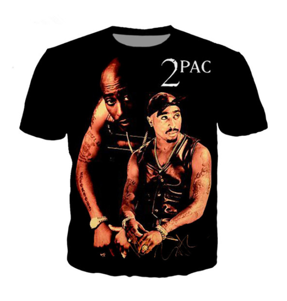 

wholesale-fashion mens/womens summer style gangsta rap tupac funny 3d print casual t-shirt dxr00267, White;black