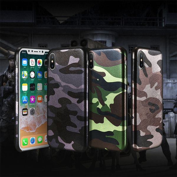 Caixa de telefone de camuflagem para iphone 7 7 mais x caso pu pu couro camo de choque à prova de choque capa para iphone 5 5s 6 6s 8 plus