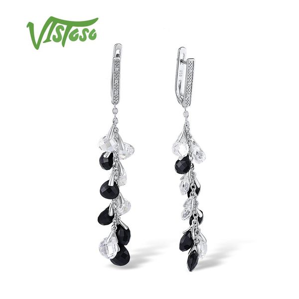 

vistoso silver earrings for women 925 sterling silver dangle earrings long 925 with cubic zirconia party fine jewelry, Golden;silver
