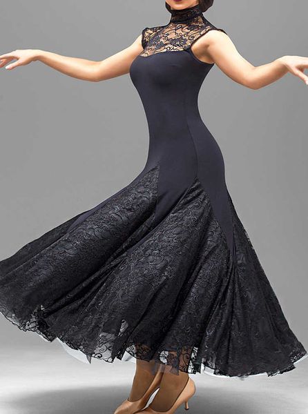 

fashion sleeveless lace double pendulum modern dance dress, Black;red