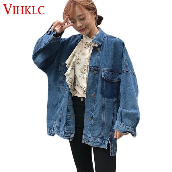 

retro irregular denim jacket women 2018 spring autumn wear new korean loose hem split casual loose batwing sleeve jackets x225, Black;brown