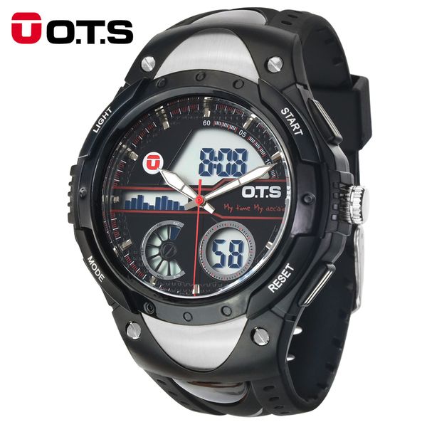 

o.t.s brand 2016 new men chronograph army sport digital swimming watches analog dual time alarm date gift watch original design, Slivery;brown