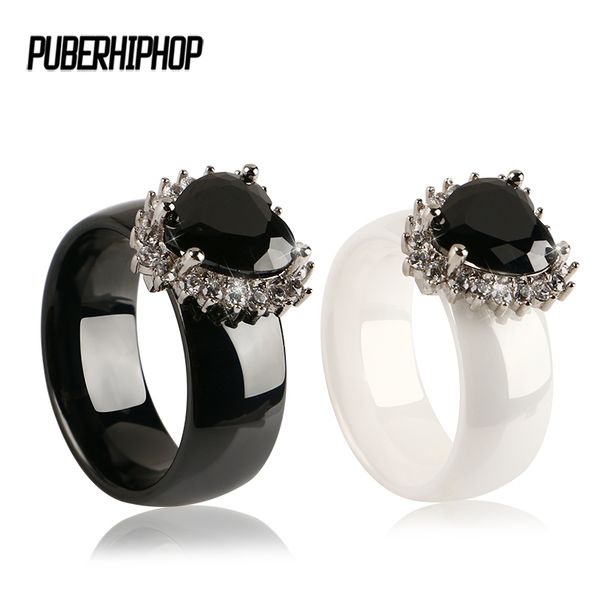 

new fashion oversize heart rings black natural birthstone wedding 8mm engagement forever love finger rings for women jewelry, Golden;silver