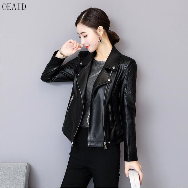

oeaid motorcycle leather clothing female 2018 new leather jacket women short slim spring and autumn coat women black