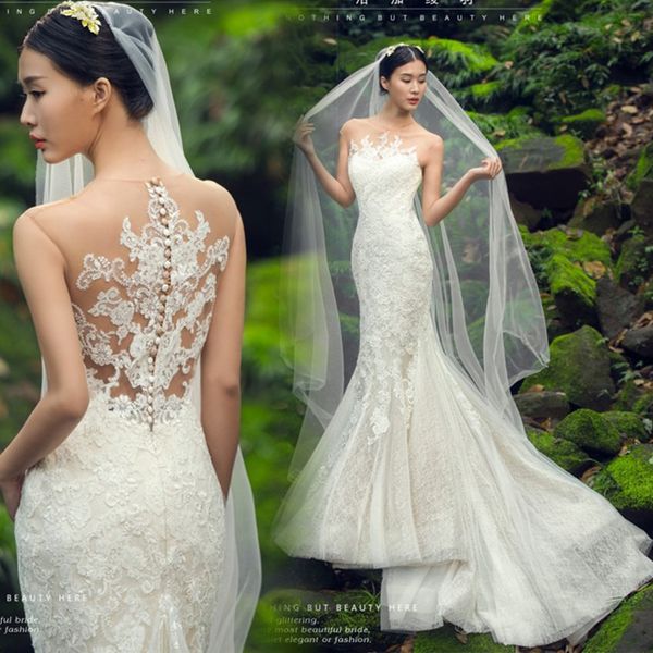 

in store 2018 mermaid wedding dresses lace abito da sposa sirena gowns sweep train backless sleeveless bridal gowns, White