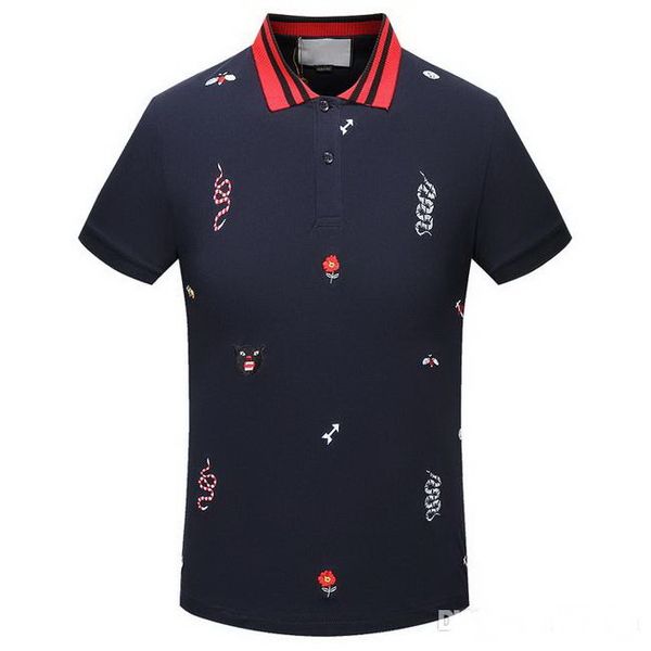 

NEW Вышивка Bee змей рубашка поло Люди Мода Дизайн ребристых рукава Split Хемы Stretch Polos T