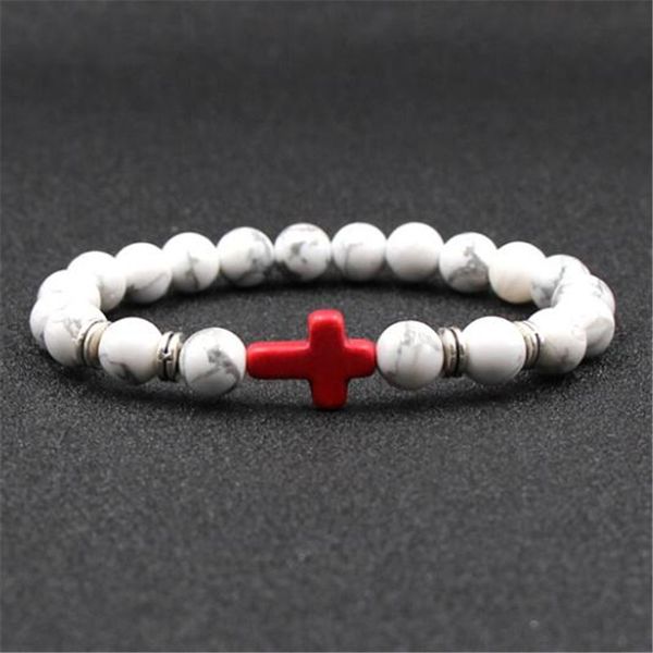 

fashion white turquoise cross beads bracelet white beads natural stone buddha yoga bangles for lovers gift, Black