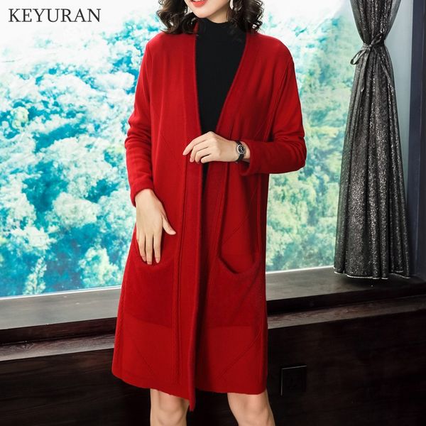 

women knitted medium-long cardigan coats fashion autumn winter long sleeve loose women sweaters pull femme jumper outwear, White;black
