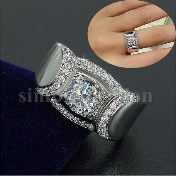

fashion jewelry men ring fashion jewelry engagement 2ct 5a zircon cz 925 sterling silver male wedding band ring, Slivery;golden
