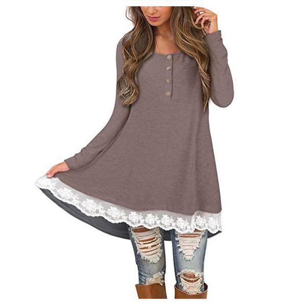 

women's clothing wholesale ladies' dress wear long sleeves button o-neck lace dress in autumn and winter, Black;gray