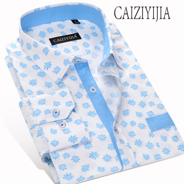 

caiziyijia hot sale floral printed men shirt 2018 new casual long sleeve camisa masculina fashion clothing plus size, White;black