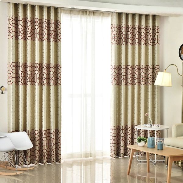 2019 Modern Thick Suede Geometric Curtains For Living Room Bedroom Double Sides Printed Blackout Sheer Drapes Silver Grey Burgundy Curtain From