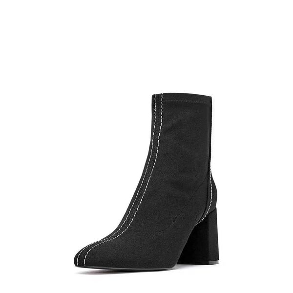 

women black martin boots casual lady winter shoes frosted upper chunky heel zipper opening fashionable leather boots