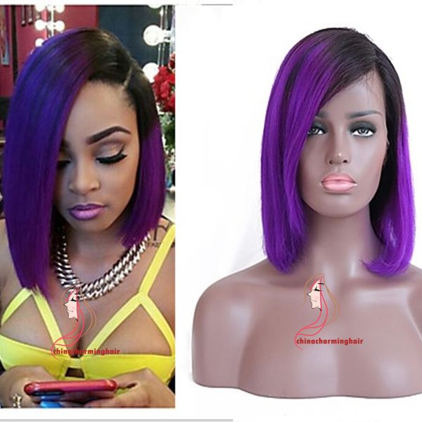 Ombre Brazilian Human Hair Wig 1b Purple Bob Style Lace Wigs