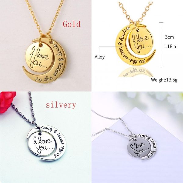 

я люблю тебя на луну и обратно письмо ожерелье мама папа дочь сын семьи любителей подарок колье кулон ожерелье, Silver