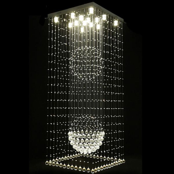 Zeitgenössische quadratische Kristall-Kronleuchter-Beleuchtung, Regentropfen-Deckenleuchte, Treppen-Pendelleuchten, Hotel-Villa-Kristalle, kugelförmige Lampe
