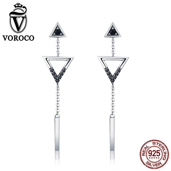 

voroco real 100% 925 sterling silver e geometric drop dangle earrings for women chic fine jewelry long earring vse144, Golden;silver