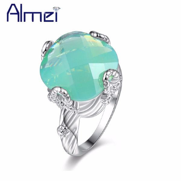 

almei wedding rings for women female ring with green stones cubic zirconia women's decorating jewelry valentine's day gift y348, Golden;silver