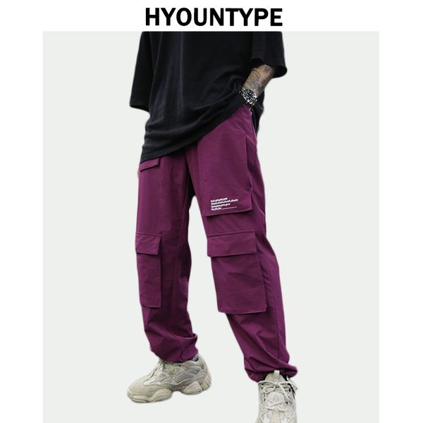

hip hop pants 2018 new fashion trend purple loose drawstring trousers with pockets mens casual autumn streetwear clothing, Black