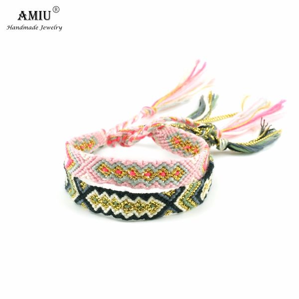 

amiu friendship bracelet woven rope string colorful boho embroidery cotton tassel dropshipping bracelets hippie for women men, Golden;silver