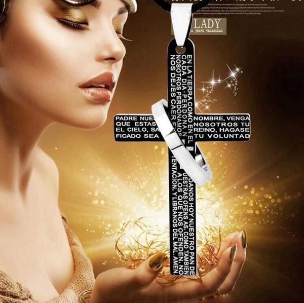 

bible cross single circle pendant necklace fashion titanium steel men's necklaces new 20pcs/lot, Silver