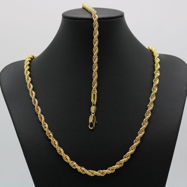 

solid jewelry set rope chain 24k gold filled necklace bracelet chain men women 6mm wide twisted choker, Silver