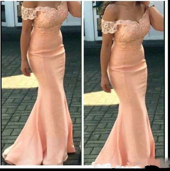 

blush bridesmaid dresses off shoulder lace applique mermaid floor length formal maid of honor vestidos de bridesmaids party gowns, White;pink