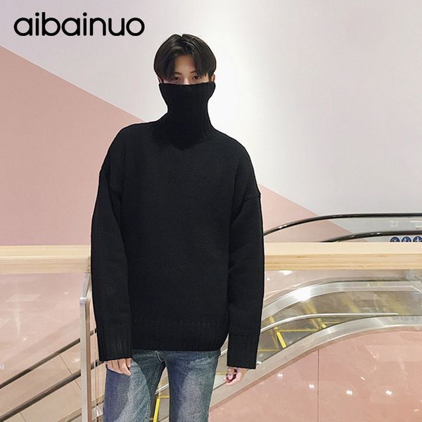 

2018 autumn and winter fashion men's casual solid color long sleeve high collar woollen sweater knitted pullover clothing, White;black