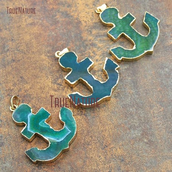 

pure gold color anchor pendant teal blowout agates pendant 50x40mm pm12382, Black