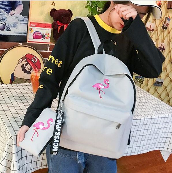 

new stylish new flamingo women girls embroidery backpack travel cute canvas backpack female school bags for teenagers